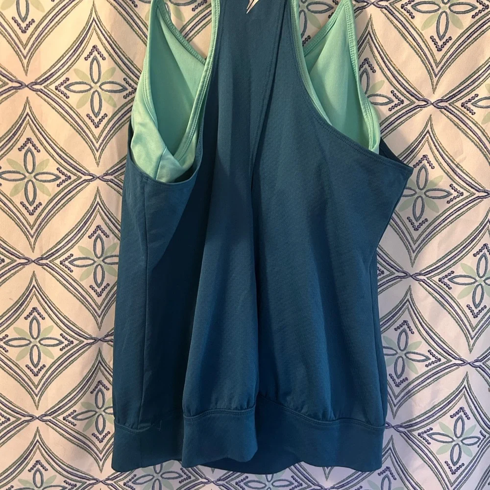 ACTIVE Teal Activewear Top with Under Cropped Tank Underneath/Ballooned Waist - Picture 6 of 8